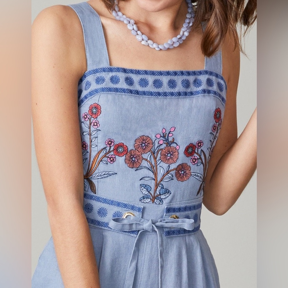 NWT Spartina 449 Linen  Embroidery Jumpsuit Size 10 - Picture 4 of 7